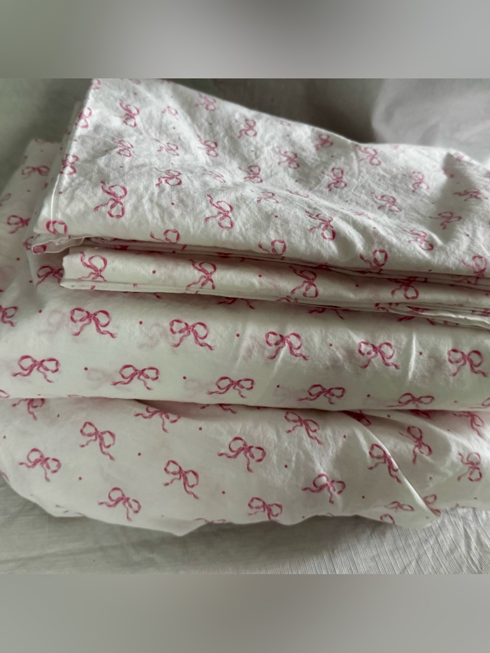 Laura Ashley PINK BOW DOT Queen Sheet Set Complete Cotton Percale-Never Used